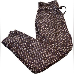 Anthropologie women's Medium Printed purple Cuffed Drawstring pants joggers.